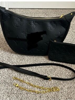 Luxury Embossed Black Shoulder and crossbody Bag with Pouch